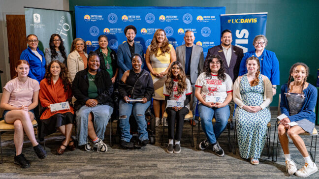 United Way UC Davis and Sac State staff pose with student participants in the United Way Collegiate Guaranteed Income Program